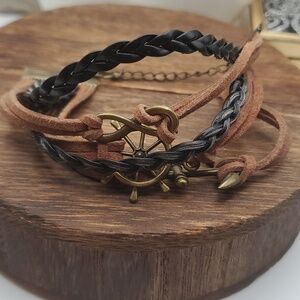 Leather tiered‎ bracelet anchors away unisex B1917